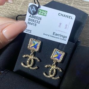 Chanel Gold & iridescent Crystal Drop earrings